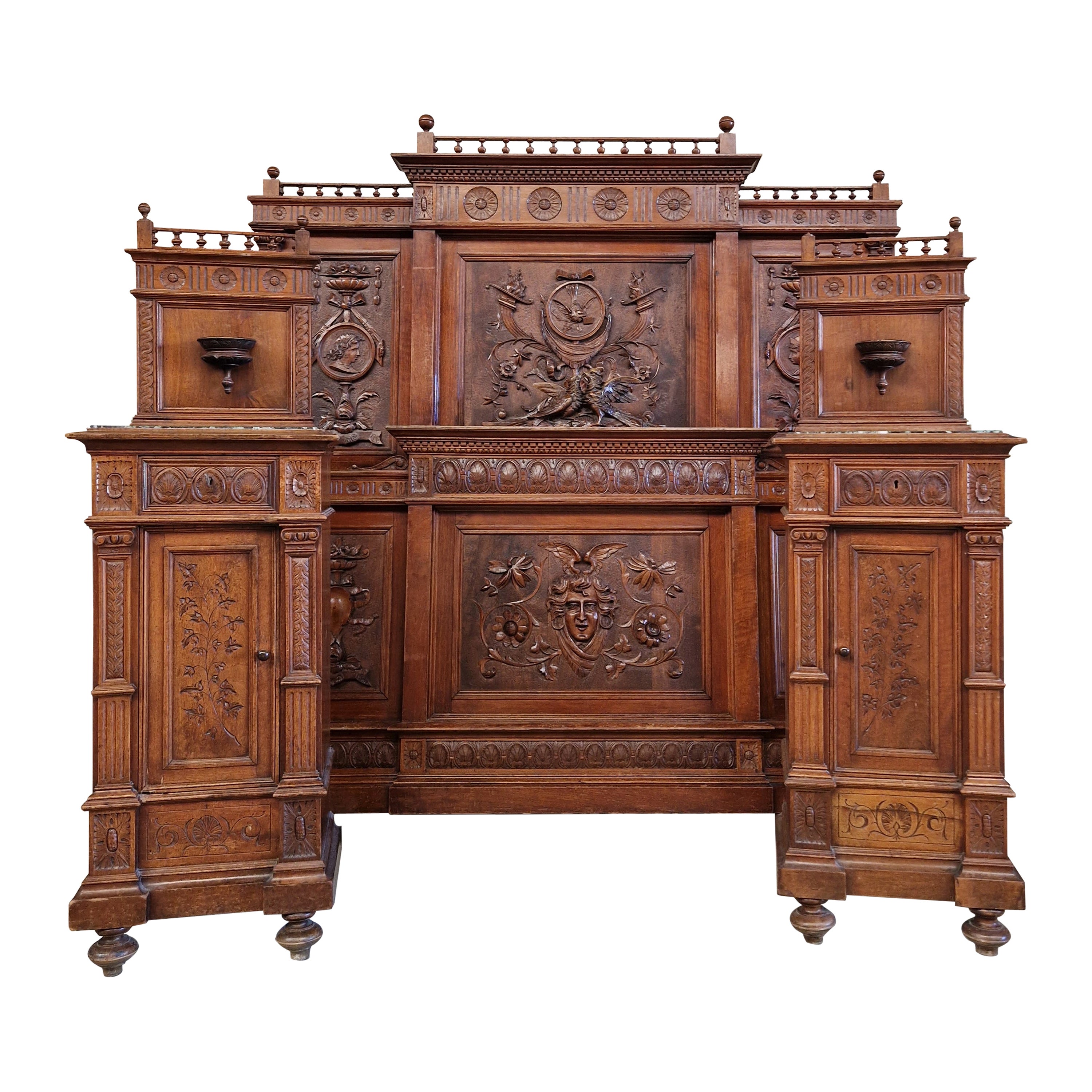 Antique Italian Renaissance Bed King Size Frame with Bedside