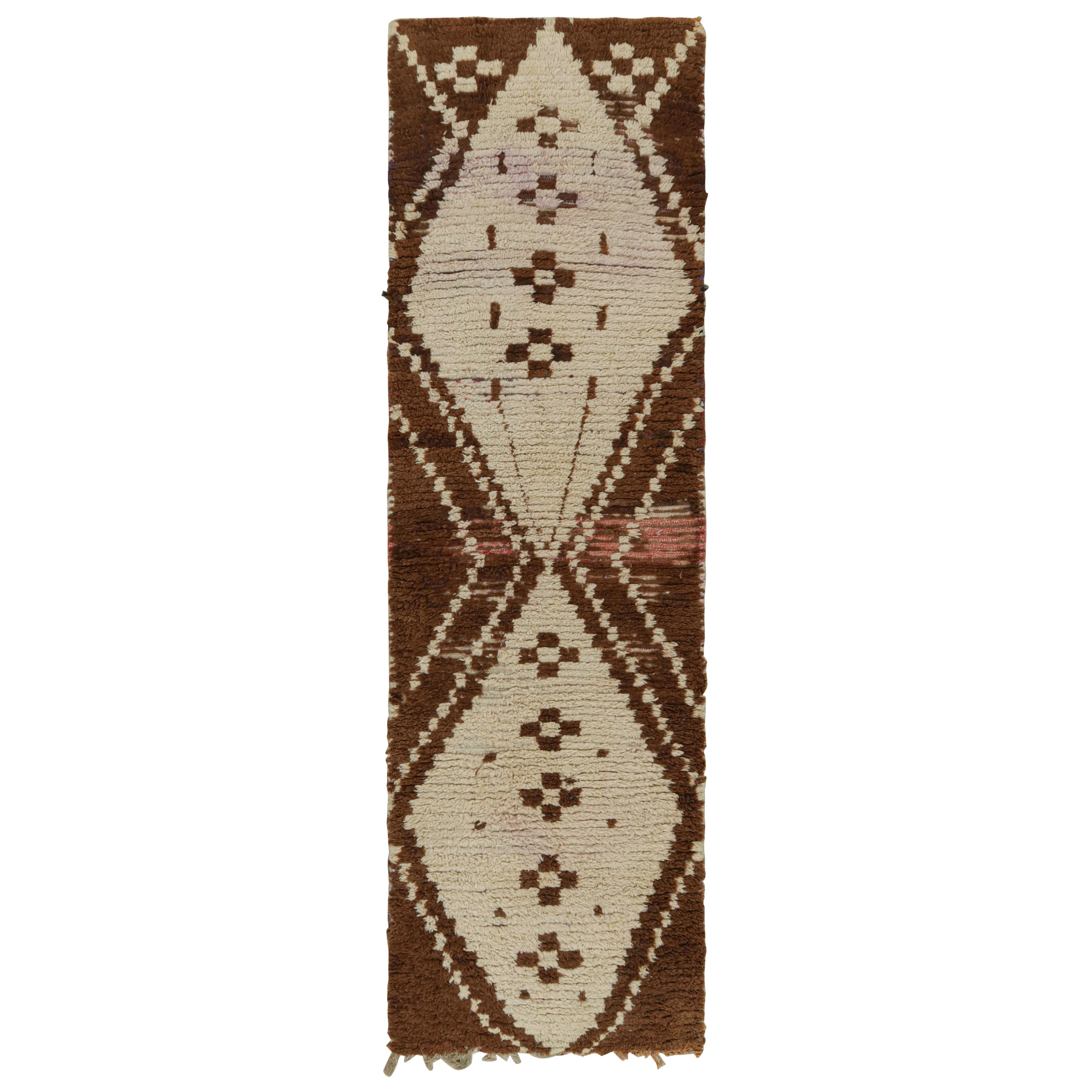 1950s Azilal Moroccan runner rug in Beige-Brown Tribal Patterns by Rug & Kilim For Sale