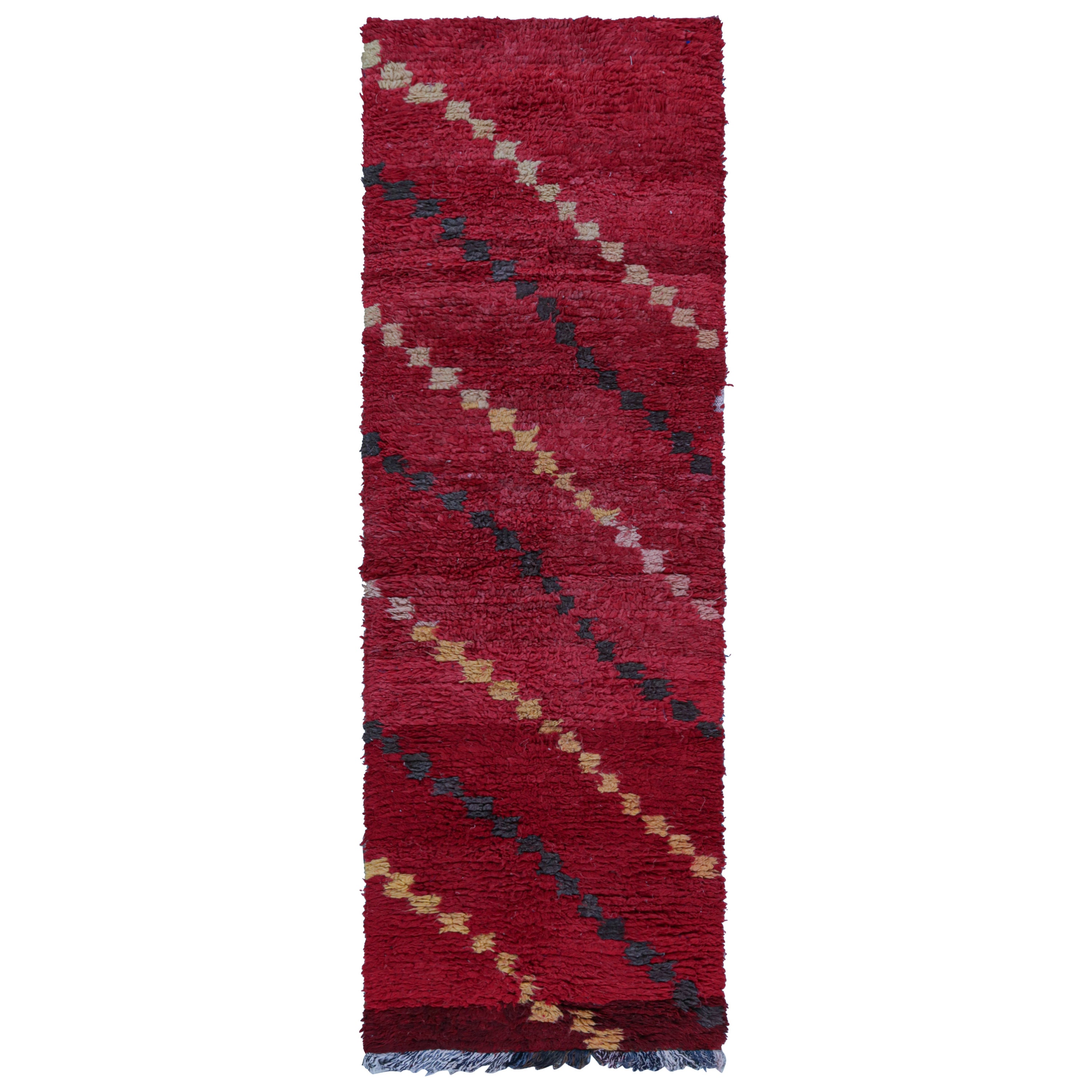 1950s Azilal Moroccan runner rug in Red with Geometric Patterns by Rug & Kilim For Sale