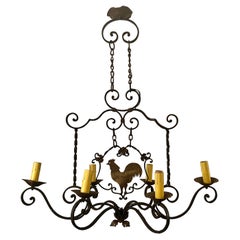 Antique French Wrought Iron "Rooster" Chandelier, Circa 1910-1920.