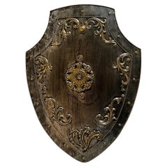 Handsome High Relief Brass Repousse and Tole Shield. 