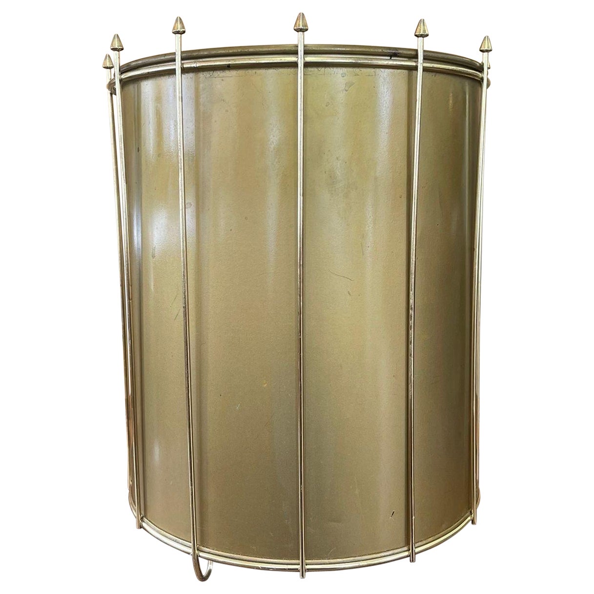 Vintage Mid Century Modern Gold Toned Trash Bin For Sale