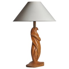 American Designer, Table Lamp, Oak, Brass, USA, 1950s