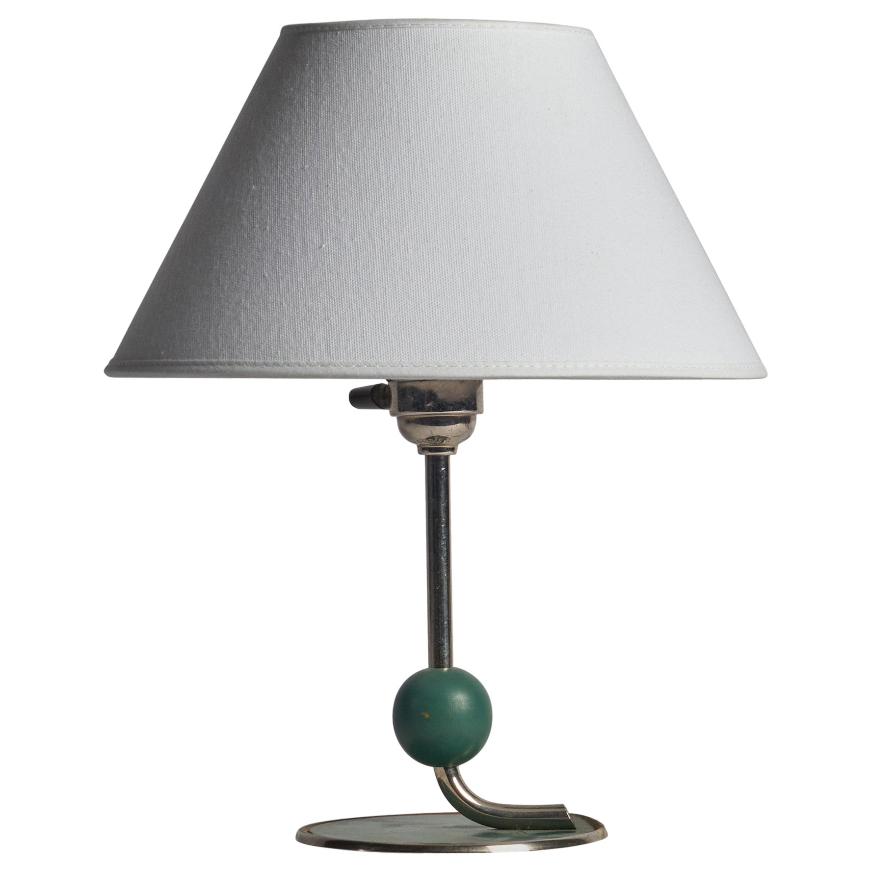 Schwedische Designerin, Tischlampe, Chrom, Holz, Schweden, 1930er Jahre