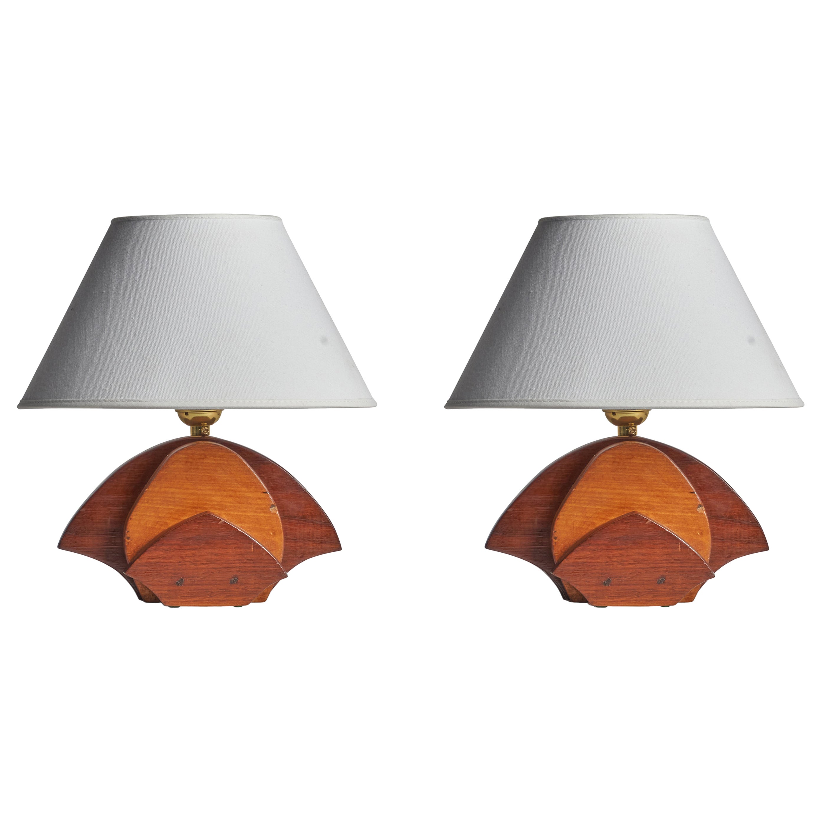 American Designer, Table Lamps, Oak, Walnut, USA, 1940s For Sale