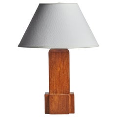 Vintage Swedish Designer, Table Lamp, Oak, Sweden, 1950s