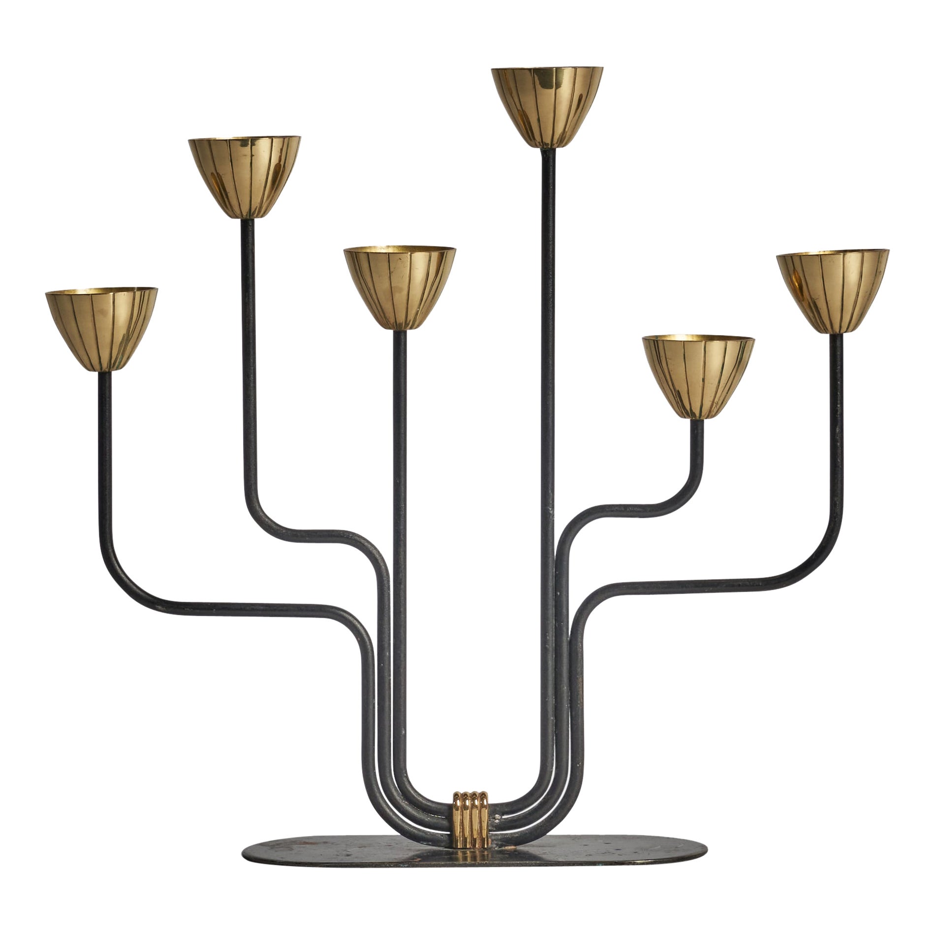 Gunnar Ander, Chandelier, laiton, métal, Suède, années 1950 en vente