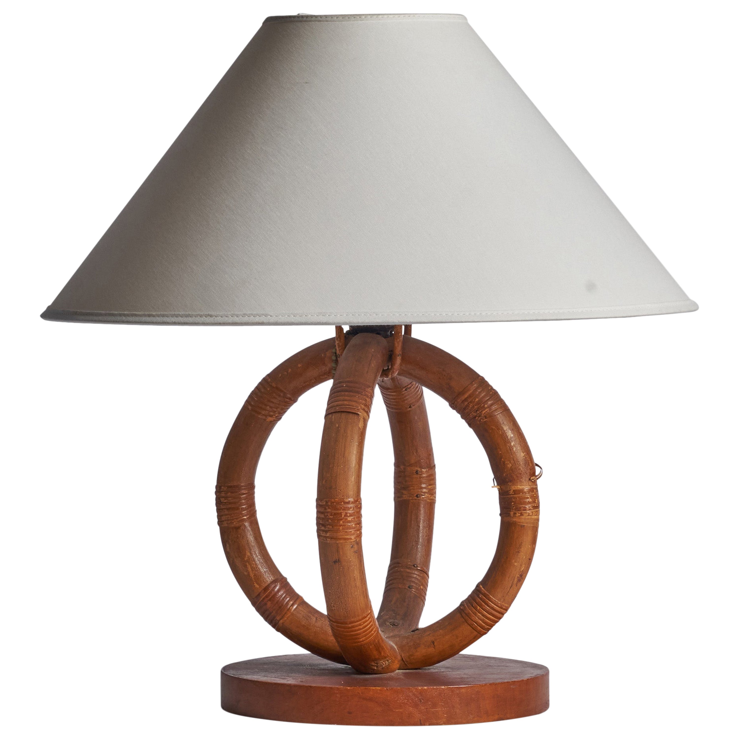 American Designer, Table Lamp, Bamboo, Rattan, Wood, USA, 1950s For Sale