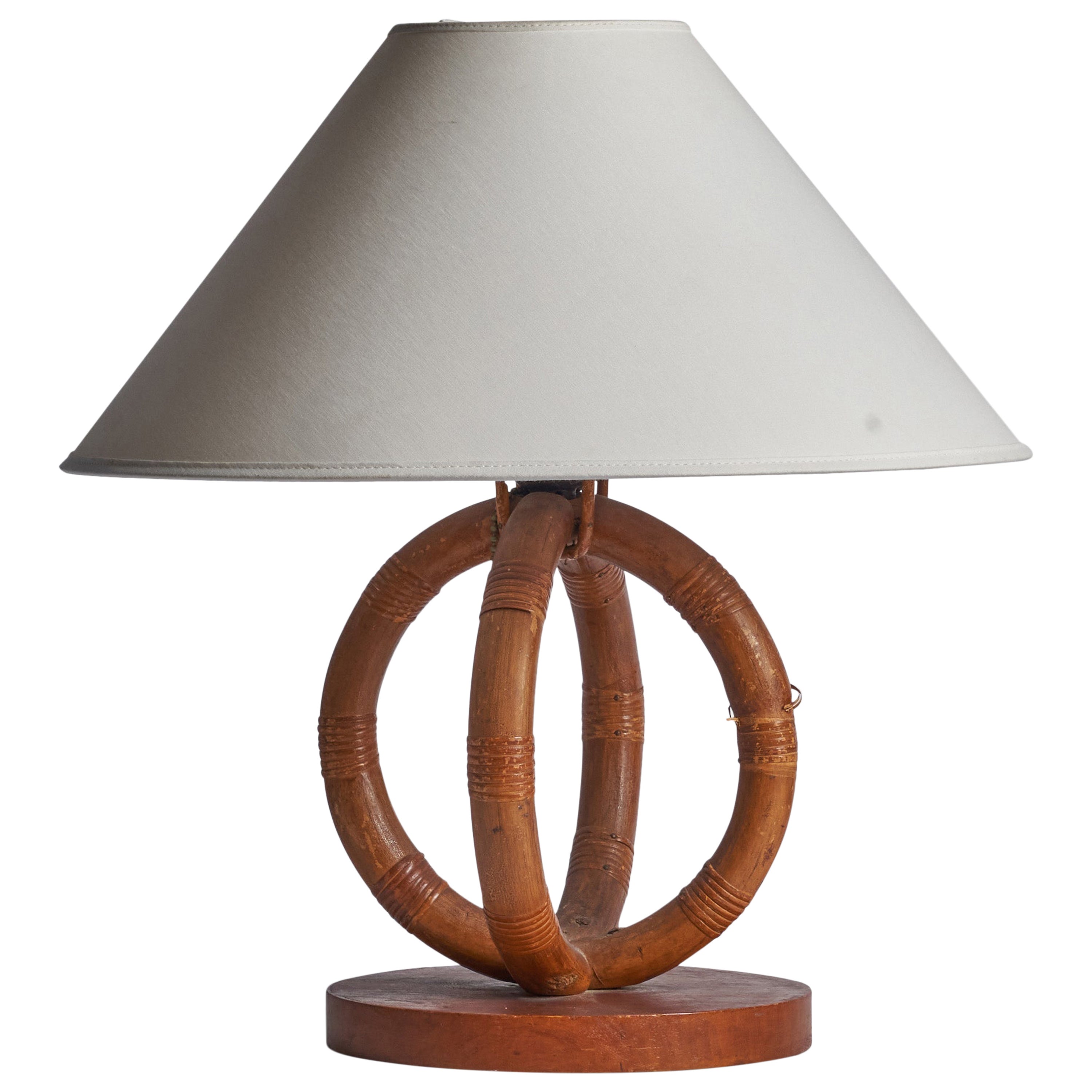 Designer américain, lampe de table, bambou, rotin, Wood, États-Unis, années 1950