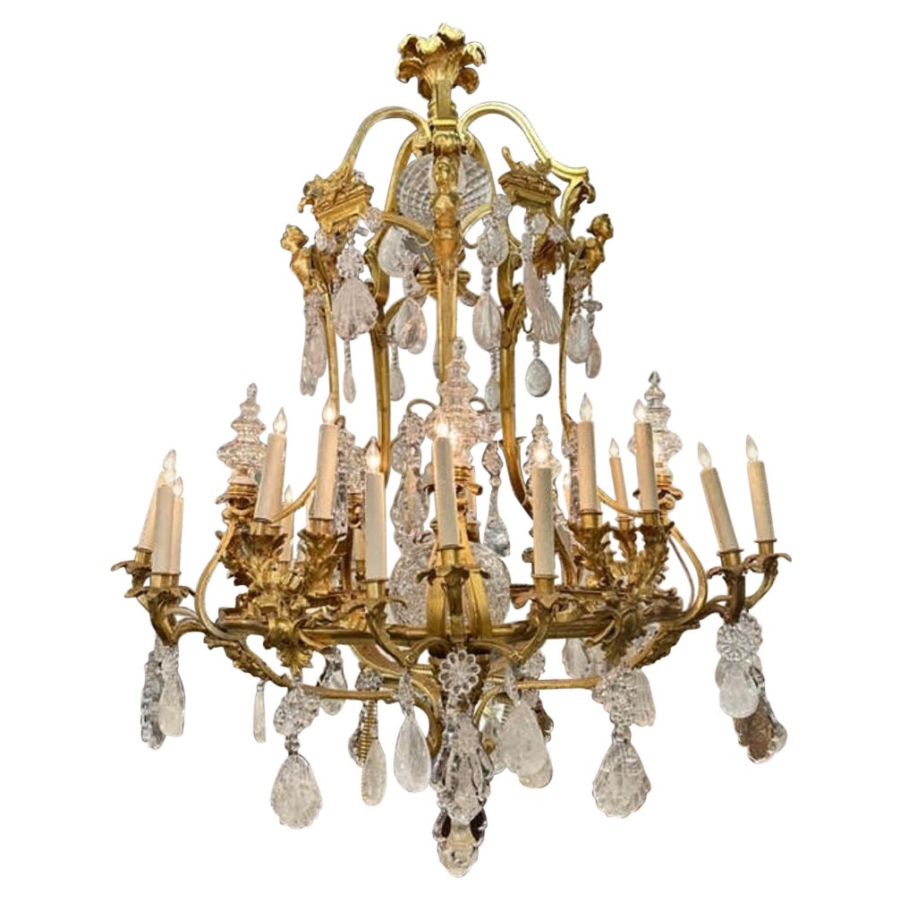 Lustre en bronze doré et cristal de roche du 19e siècle