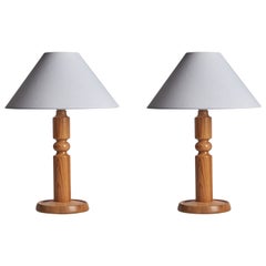 Vintage Swedish Designer, Table Lamps, Pine, Sweden, 1970s