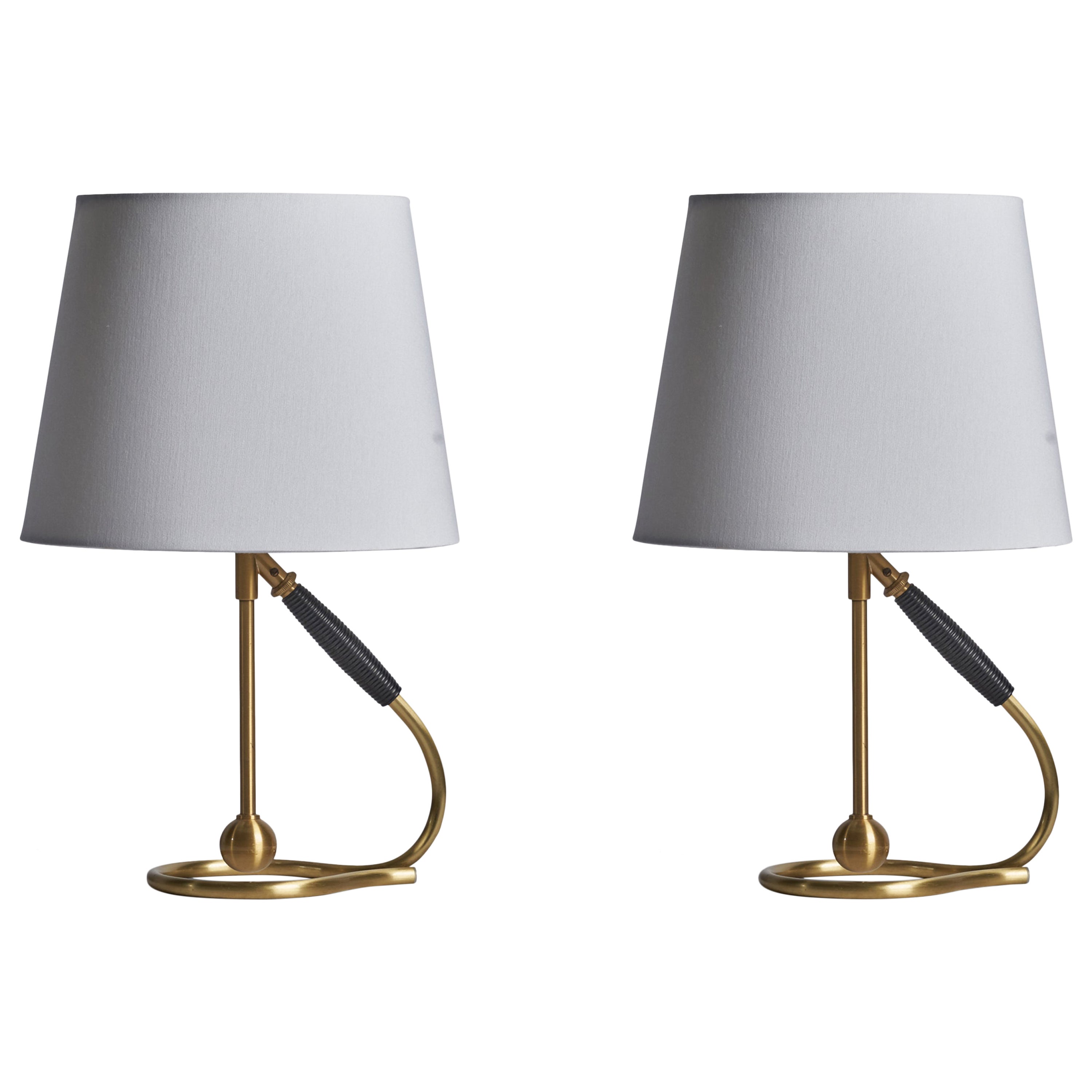 Kaare Klint, Table Lamps, Brass, Rubber, Denmark, 1950s For Sale