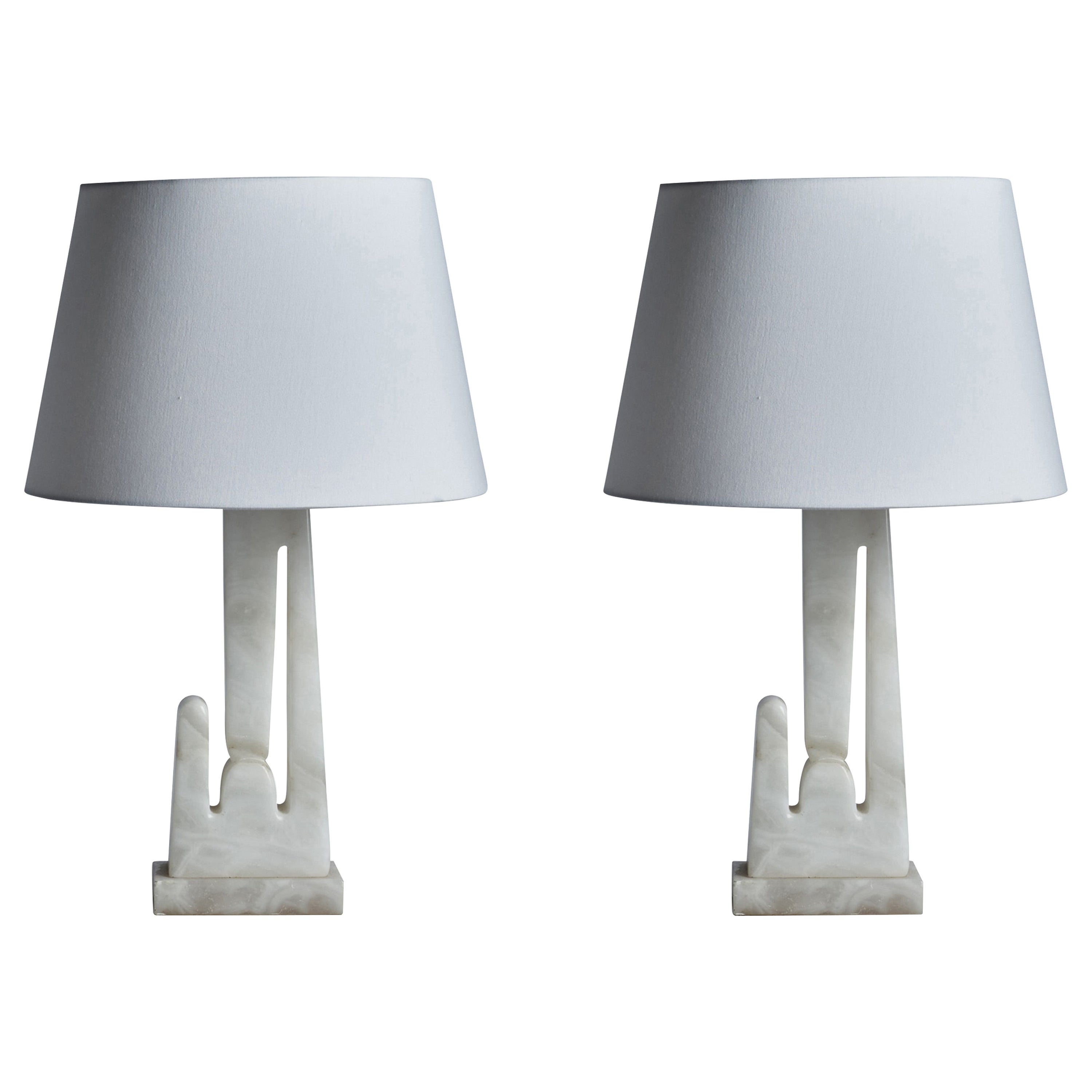 American Designer, Table Lamps, Marble, USA, 1950s For Sale
