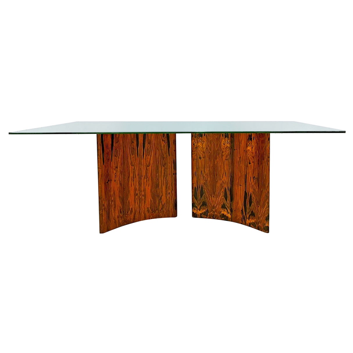 Brazilian Modern Dining Table in Hardwood & Glass by Giuseppe Scapinelli, 1950s