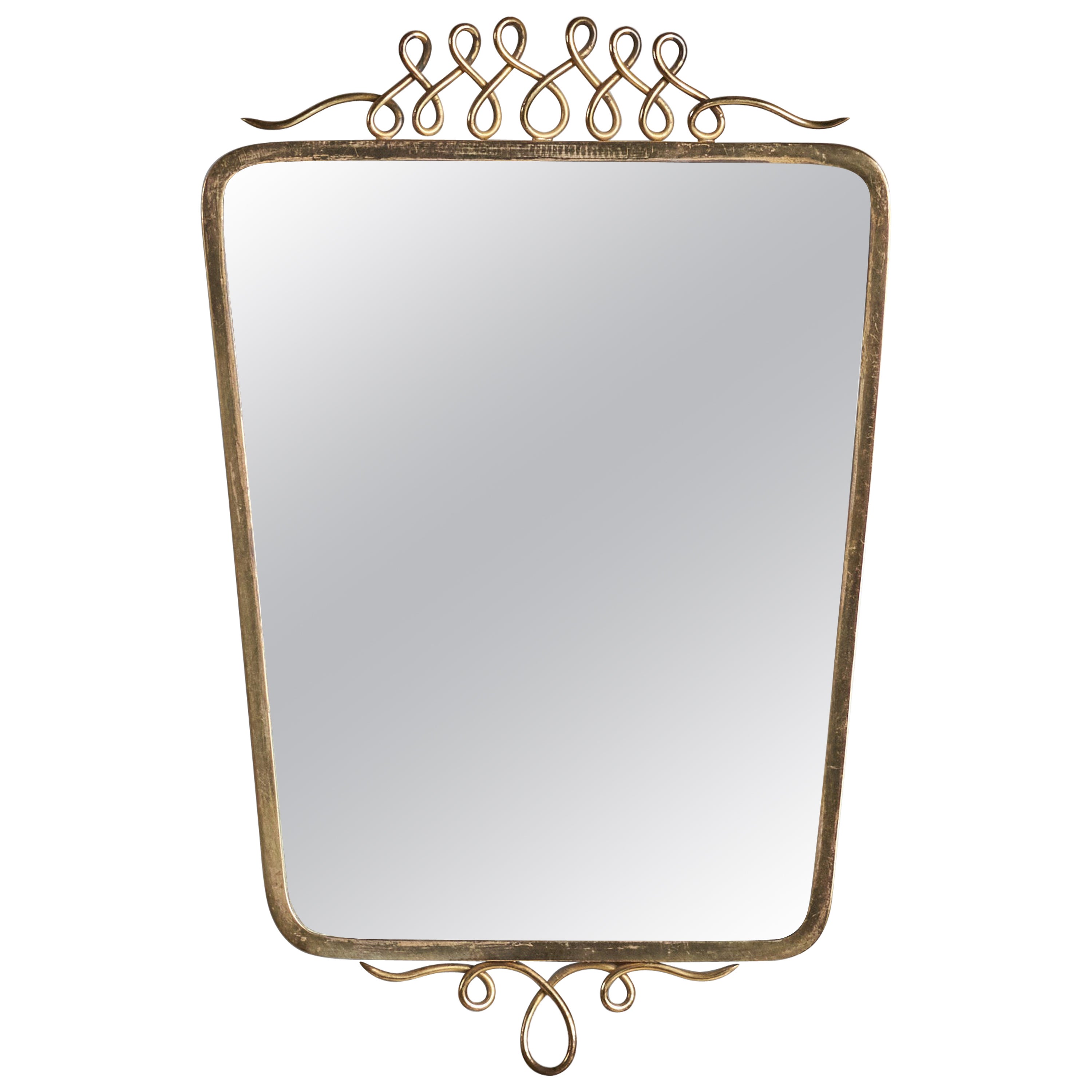Italian Designer, Wall Mirror, Brass, Italy, 1940s For Sale