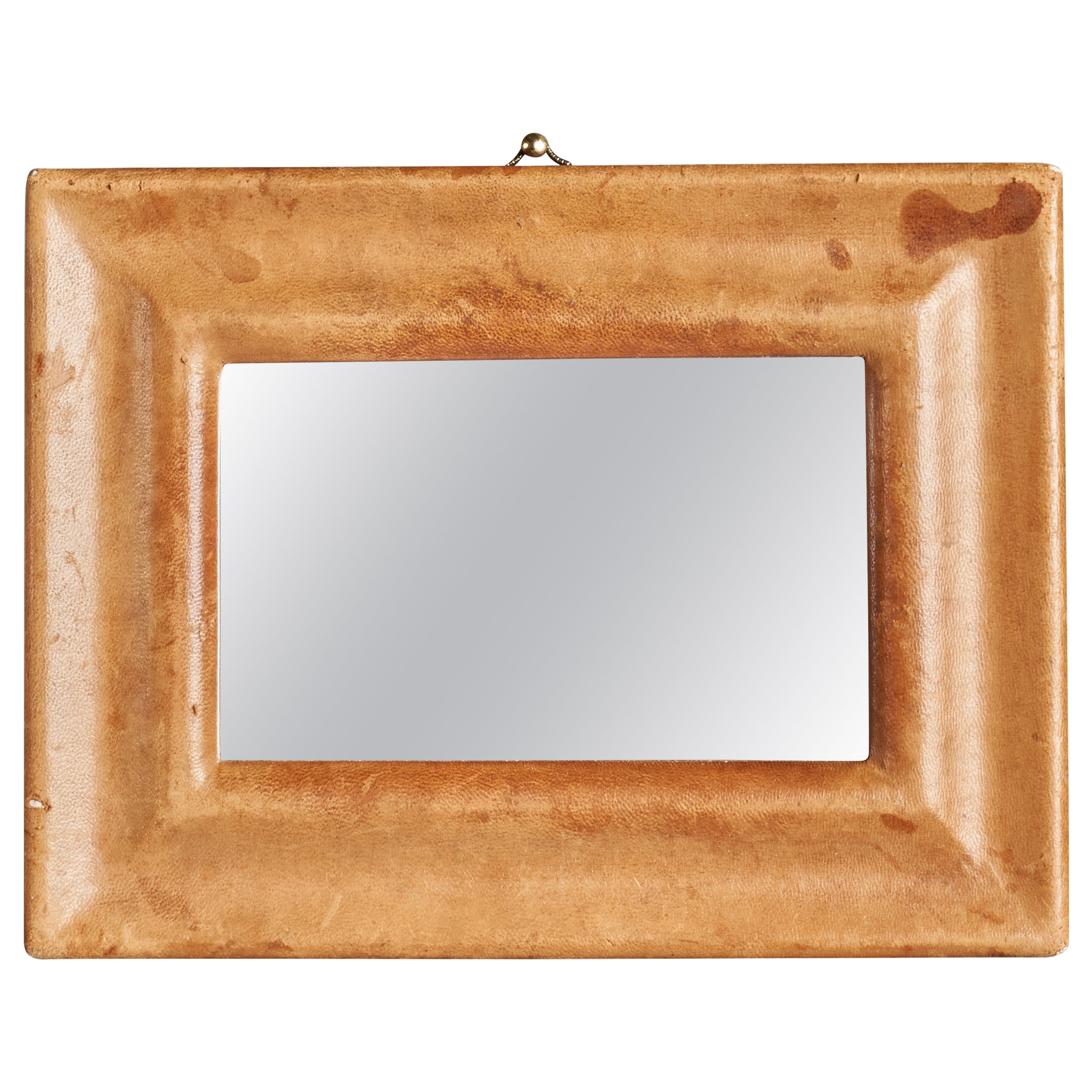 Italian Designer, Wall Mirror, Leather, Italy, 1940s For Sale