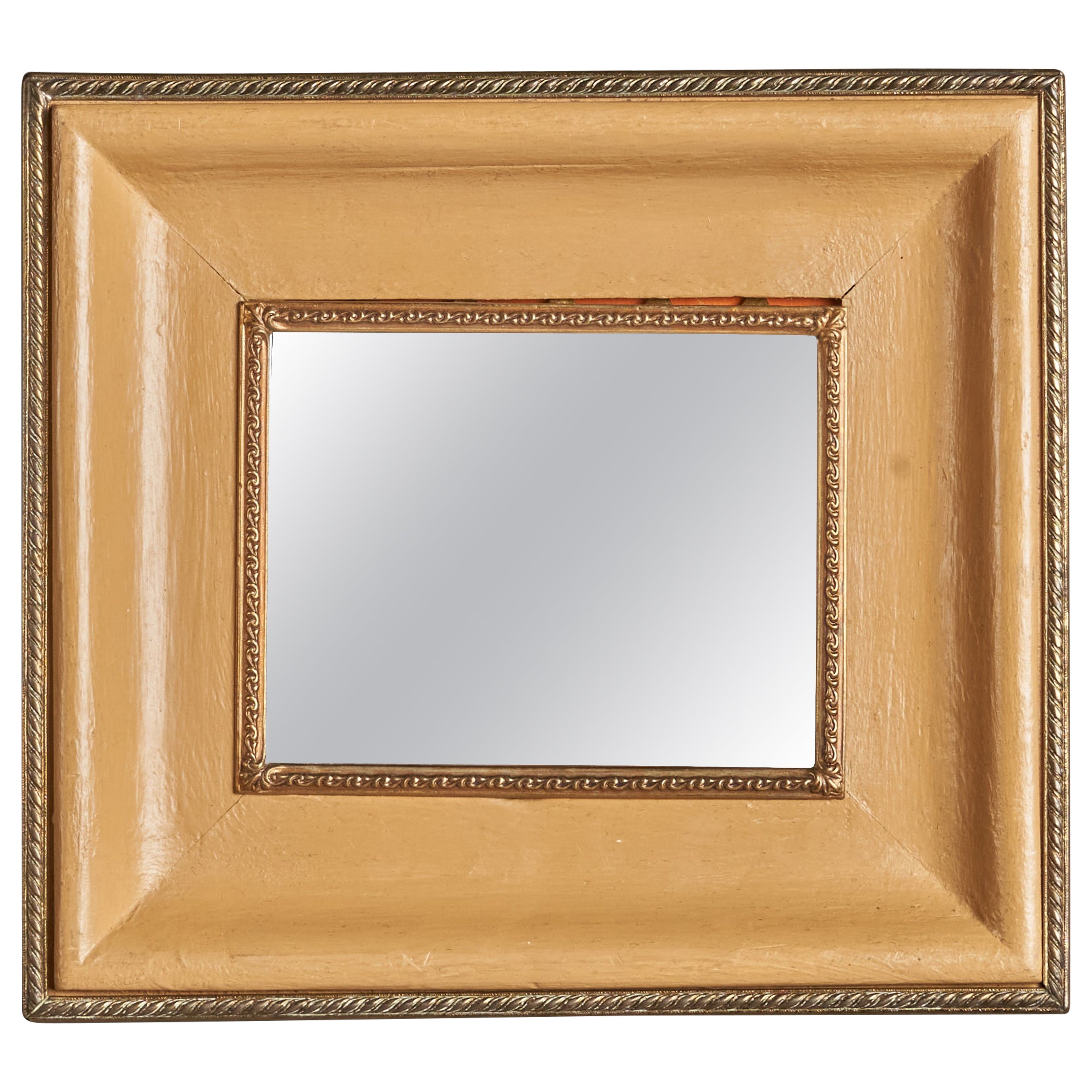Italian Designer, Wall Mirror, Parchment Paper, Brass, Italy, 1940s For Sale