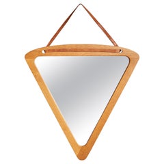 Swedish Designer, Wall Mirror, Oak, Leather, Sweden, 1960s