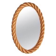 Italian Designer, Wall Mirror, Rope, Rattan, Italy, 1960s