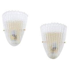 Pair of Large Scalloped Glass Sconces