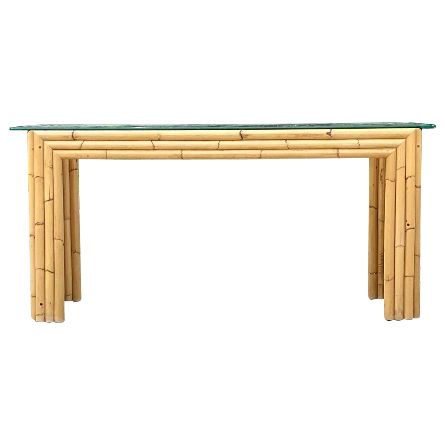 Late 20th Century Vintage Coastal Stacked Bamboo Console Table For Sale