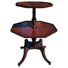 Antique 19th Century Mahogany Pedestal Two-Tier Octogonal Dumbwaiter Table