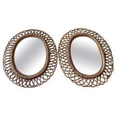 Pair of Vintage 1960s Rattan and Bamboo Round Wall Mirror by Franco Albini