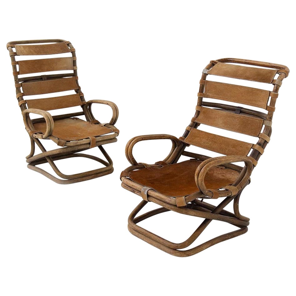 Tito Agnoli Attr. Vintage Italian bamboo armchairs in pony For Sale