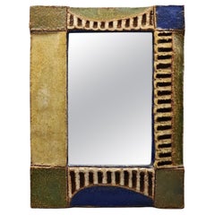Large Miroir en céramique émaillée par Les Argonautes , Vallauris circa 1960