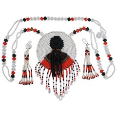 Vintage Native American Cherokee Beaded Medallion Necklace & Earrings