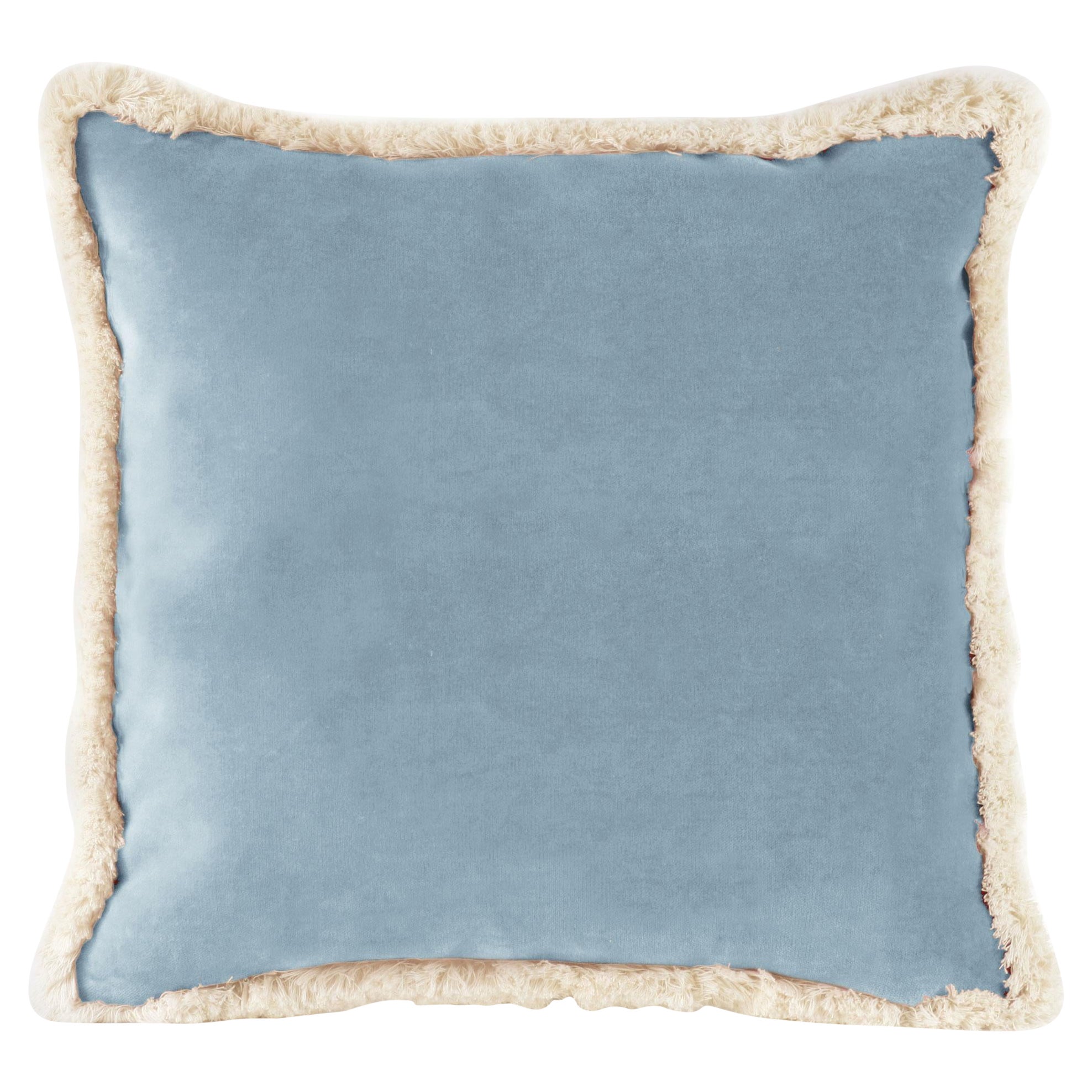 Daisy Pastel Blue Velvet Deluxe Handmade Decorative Pillow For Sale