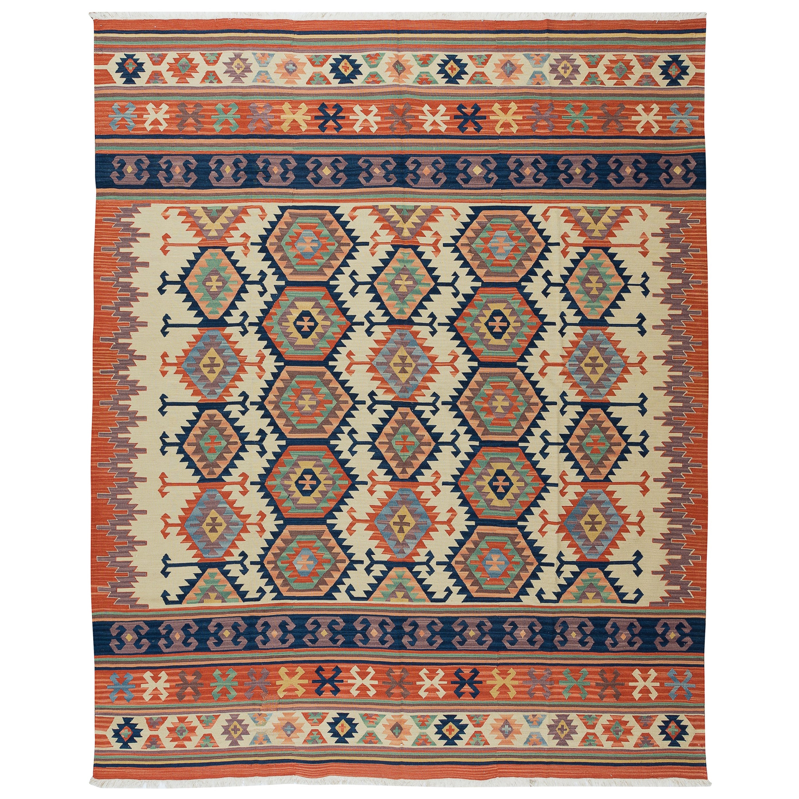 6.4x7.8 Ft One of a Kind Vintage Hand-Woven Turkish Kilim 'Flat-Weave', All Wool For Sale