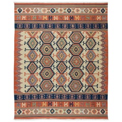 6.4x7.8 Ft One of a Kind Vintage Hand-Woven Turkish Kilim 'Flat-Weave', All Wool