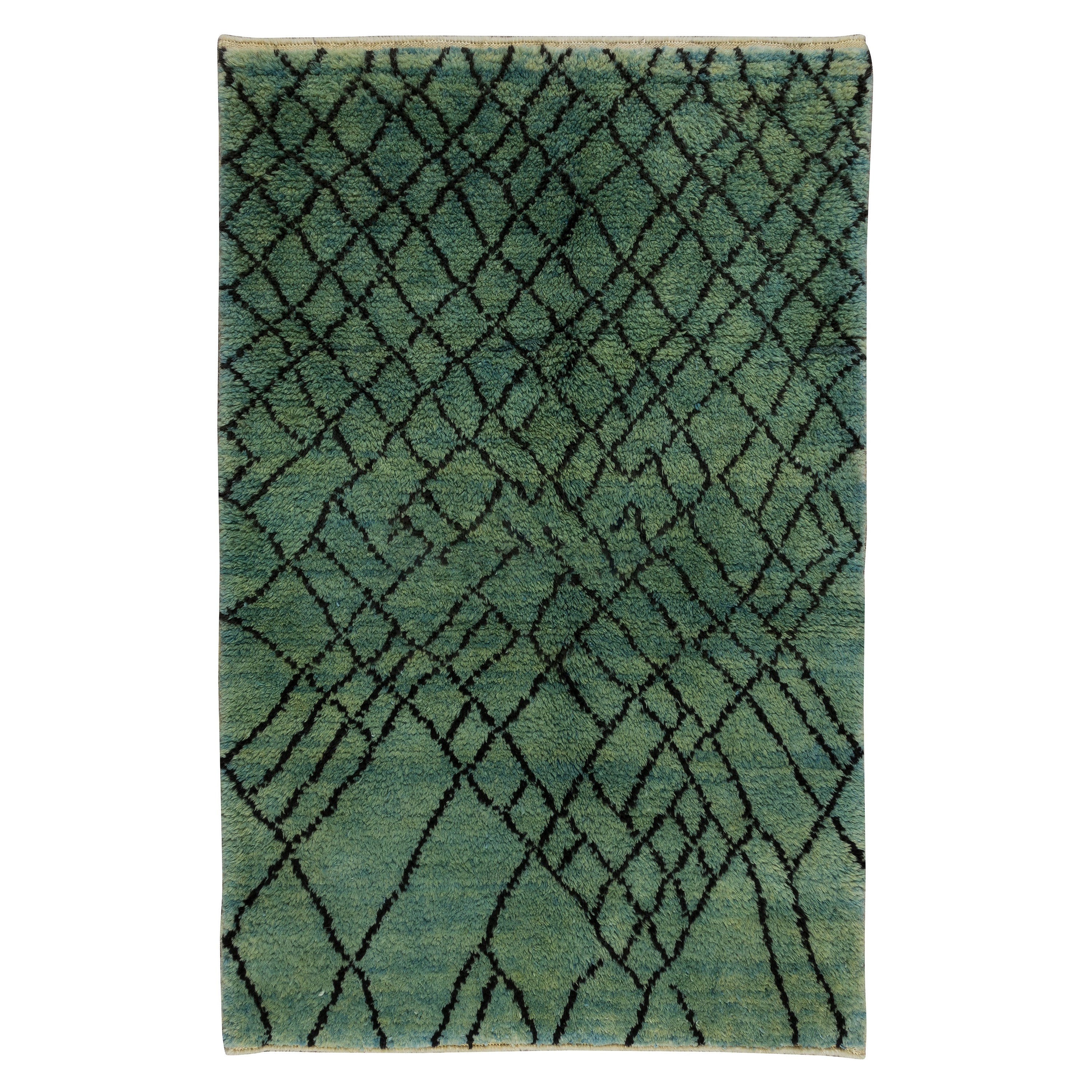 4.2x6 Ft Handmade Moroccan Rug with Diamond Design, Blue Berber Carpet, All Wool (tapis berbère bleu)