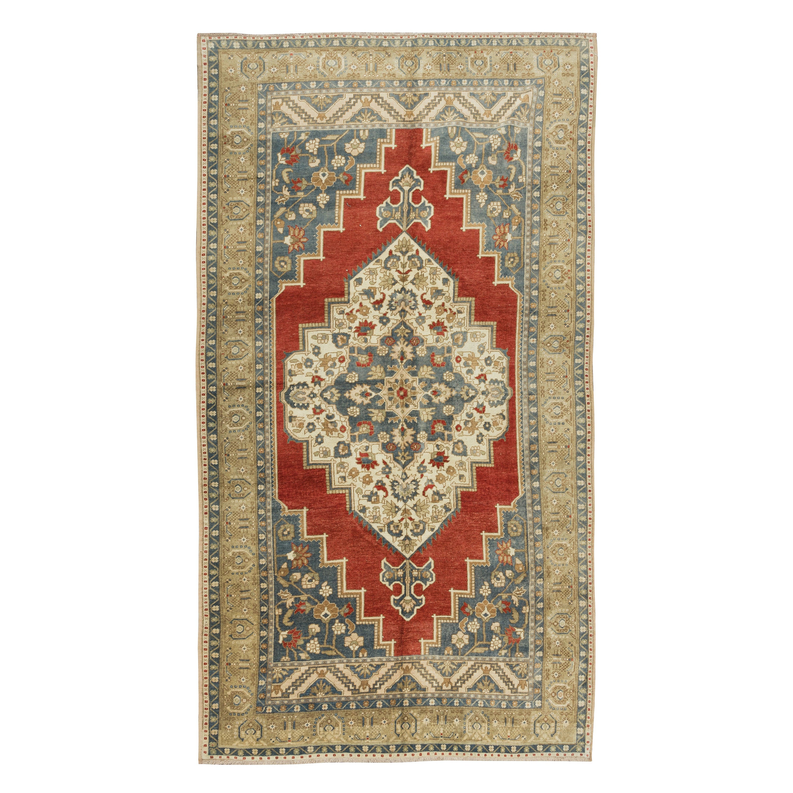 6x11 Ft Vintage Handgefertigter türkischer Stammeskunst-Wollteppich, Medaillon-Design, einzigartiger Teppich im Angebot