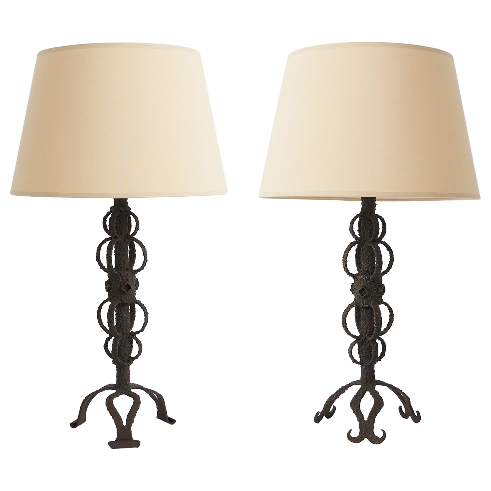 Pair of Brutalist Iron Table Lamps