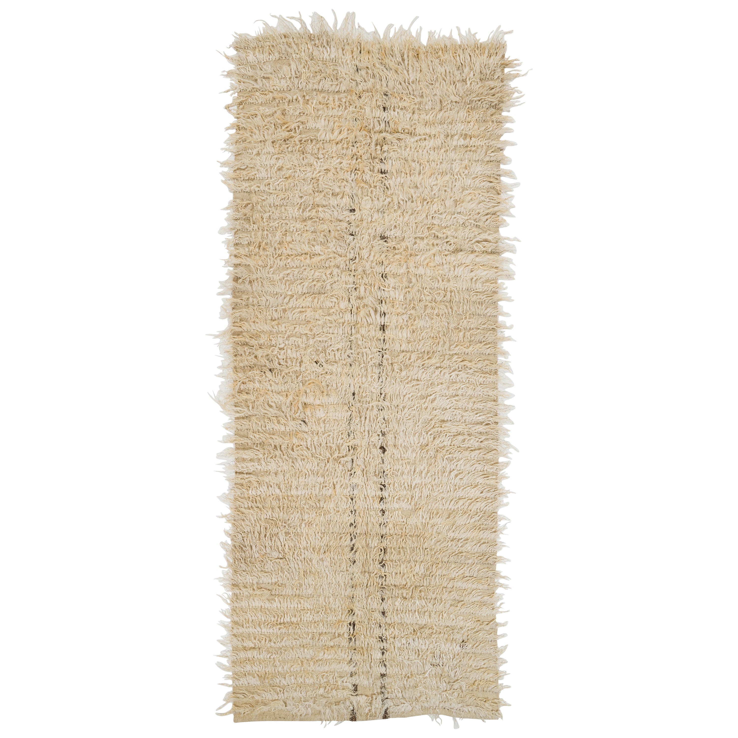 5x12.2 ft Vintage Handmade Shag Pile Mohair "Tulu" Runner Rug, 100% Natural Wool