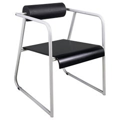 Vintage Italian modern Chair in gray metal, black rubber and wood, 1980s