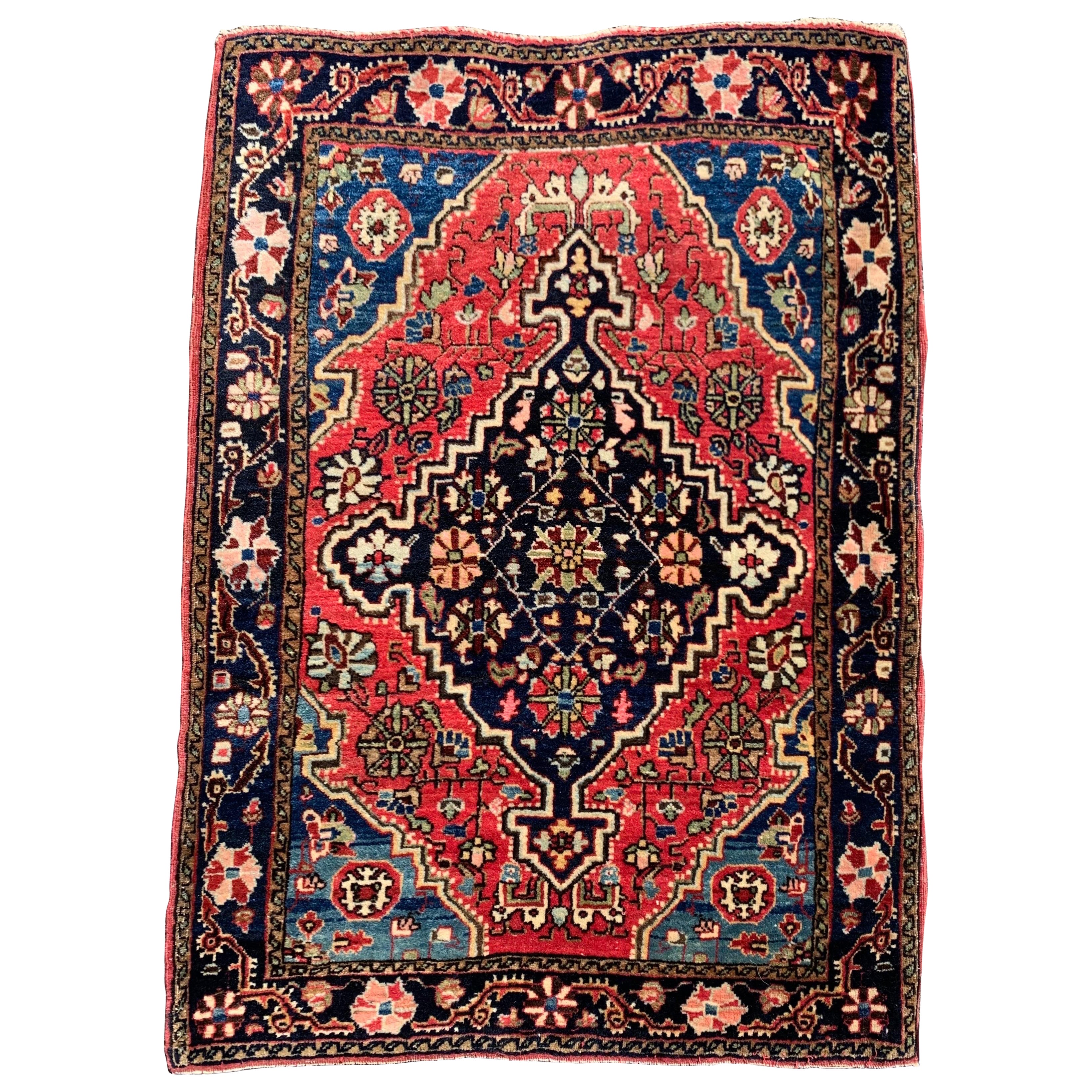 Antique Fararhan Sarouk Small Mini Persian Rug c. 1930s