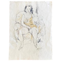 Antique Female Nude in an Armchair Signed by Jules Pascin Drawing in Watercolour 