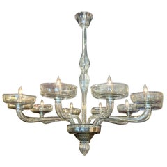 Modern Steel Blue Murano Glass Chandelier