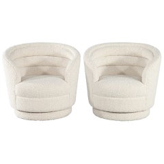 Pair of Modern Swivel Chairs in Boucle Cream Fabric