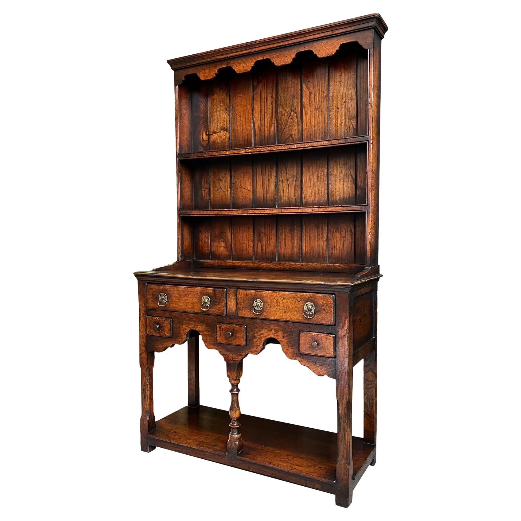 Antique English Welsh Dresser PETITE Sideboard Oak Farmhouse Kitchen Cabinet For Sale