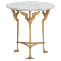 Antique Bronze and Marble Swans Side Table