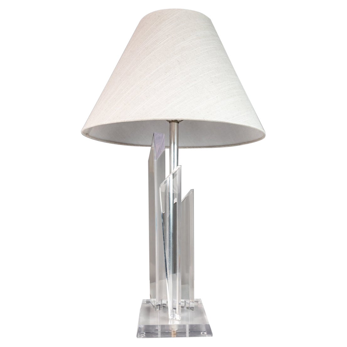 Geometric Sculptural "Skyscraper" Prism Table Lamp in Translucent Lucite, 1970's