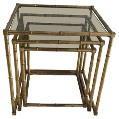 Set of 3 interlocking brass and glass coffee tables 1960s