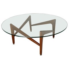 Italian Wood and Glass Round Coffee Table, circa 1960.