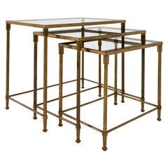 20th Century French Brass Nesting Tables, Set of Three