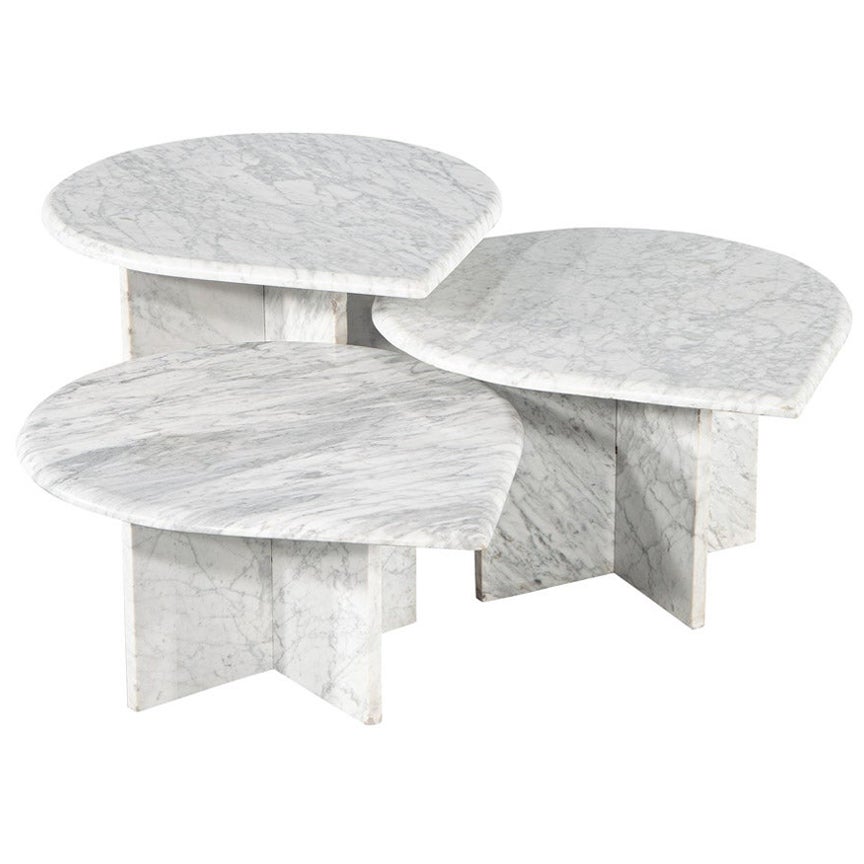 Set of 3 Vintage Travertine Tear Drop Cocktail Tables For Sale