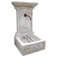 Small Hand Carved Limestone Wall Fountain from Provence, France, 37 1/2 Inches H